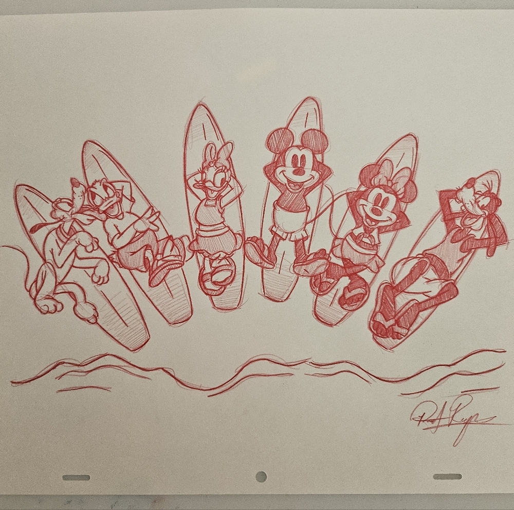 Disney Summer Mickey Minnie Goofy Donald Pluto Daisy Drawing/Sketch Handmade Art - Picture 6 of 6